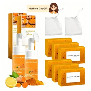 Turmeric Facial Cleanser & Soap Set – Deep Cleansing Face & Body Care Bundle (1 Wash + 3 Soaps)(2Wash+6Soaps)